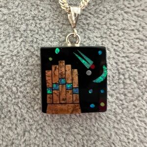 ❤️ Signed GI Native Zuni Galaxy Micro Inlaid 925 Pueblo Celestial Unisex Pendant